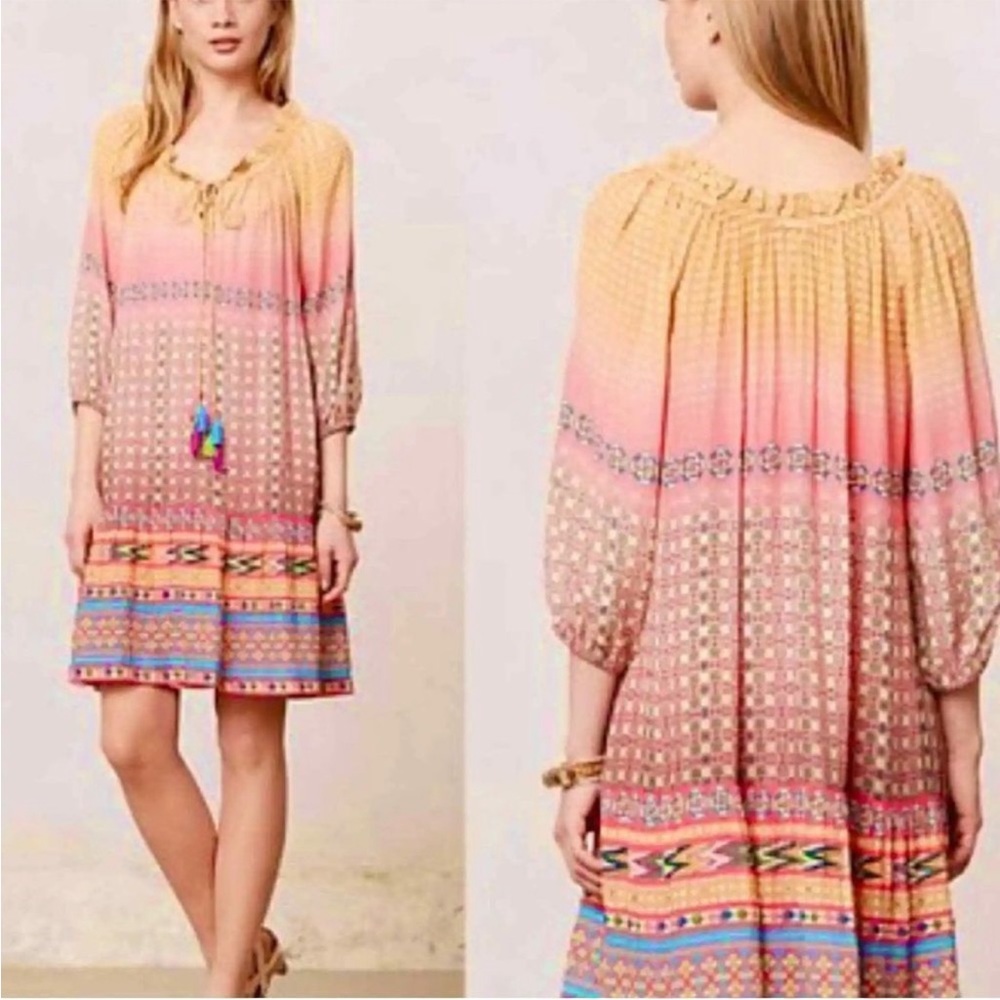 Anthropologie Tanvi Kedia Blushed Spectrum Sunset  Beaded Peasant Dress